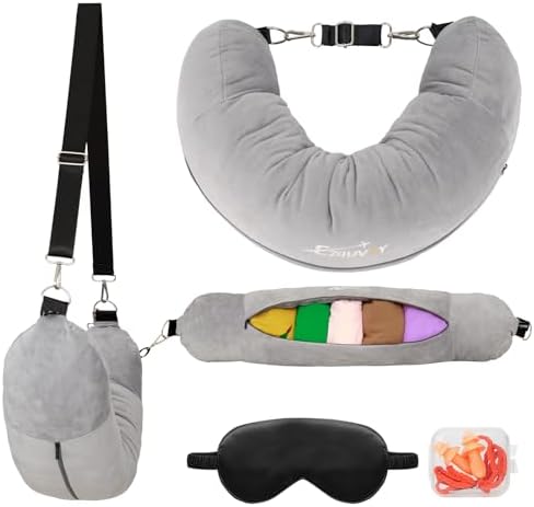 Travel Neck Pillow Stuffable with Clothes, Stuffable Neck Pillow for Travel, Packable Fillable Storage Bag for Airplane Travel, Soft Velvet Neck Pillow Case Cover