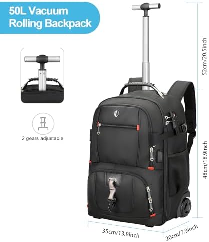 Vacuum Rolling Backpack,50L Roller Travel Laptop Backpack with Anti-Theft,rolling backpack for travel,Water-Resistant Carry-On Luggage,Business and Commuting (B) - Image 8