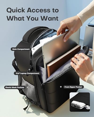 HOTOR Travel Backpack - Flight Approved Travel Bag for Men and Women, Carry on Luggage for 15.6" Laptop and Travel Essentials for Work, Business, Weekender, College 11.8"x7.9"x17.3" (Black) - Image 4