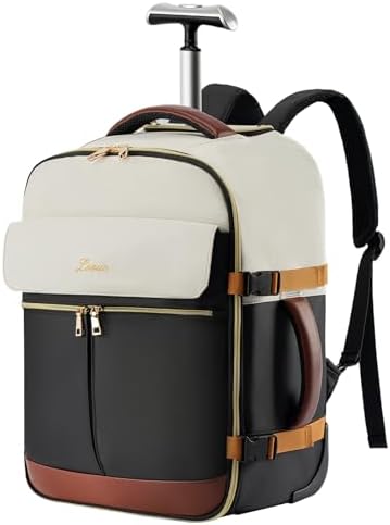LOUEO Travel Rolling Backpack for Women with Wheels, 17 Inch Wheeled Carry on Luggage for Adults