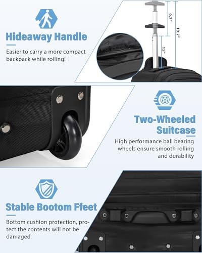Rolling Business Backpack Fits Up to 18 Inch Laptop Trolley Bag Waterproof Wheeled Travel Bag Black - Image 6