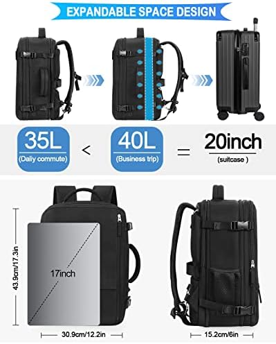 Travel Backpack For Women Men Airline Approved, Carry On Backpack, 17 inch Laptop Backpack, Waterproof Casual Outdoor Luggage Weedender Bag, Hiking Backpack(Black) - Image 3