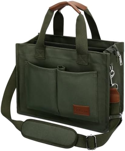 KKXIU Large Canvas Tote Bag for Women with Zipper and Compartments Crossbody Work Bible Messenger Purse Bag With Pockets