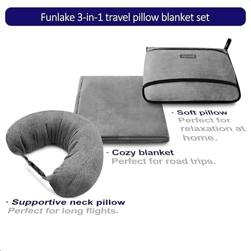 3-in-1 Travel Pillow Blanket Set - Soft Flannel Convertible Pillow, Blanket & Neck Pillow with Backpack Clip | Compact Travel Essentials for Airplane, Car, Office, Grey - Image 2