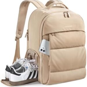 BAGSMART 30L Carry On Backpack with Shoe Compartment, Airline Approved Travel Backpack, Lightweight Travel Bag Fits 15.6 Inch Laptop, Water-Resistant, Camel