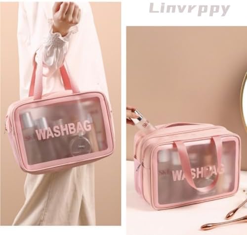 Travel Toiletry Bag Waterproof & Portable Organizer for Makeup and Accessories Large Capacity with Handle Double-Layer Design for Dry & Wet Separation Ideal for Men & Women (Pink) - Image 4