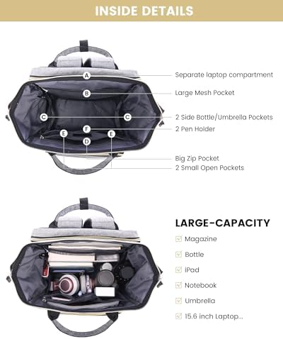 LOVEVOOK 17.3 Inch Laptop Backpack, Large Travel Backpack for Women, Water Resistant Teacher Backpack with Laptop Compartment, Professional Business Work bags with Charger, Austere Grey - Image 4