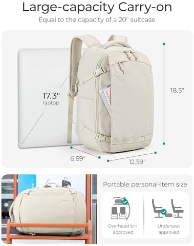 BAGSMART Travel Backpack for Women, 30L Travel Backpack Carry On Flight Approved, TSA Approved Personal Item Travel Bag, Water Resistant Weekender Bag Luggage Daypack, Beige - Image 3