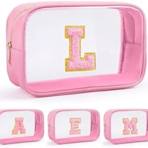 Personalized Initial Letter Makeup Bag Clear Preppy Cosmetic Pouch Waterproof Zipper Beach Travel Toiletry Bag Organizer for Women Pink L