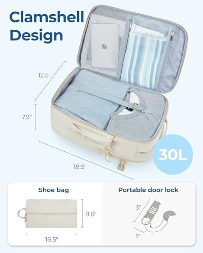 BAGSMART Carry On Travel Backpack, 17 Inch Large Travel backpack Carry On Flight Approved, Anti-theft Personal Item Backpack Travel Bag With Shoe Bag, 30L Water Resistant Casual Daypack, Beige - Image 4