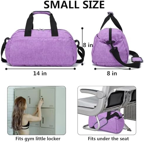 14 inch Small Gym Bag for Women & Men, Mini Duffel Bag for Travel Sports Lightweight Carry On Bag, Light Purple - Image 3