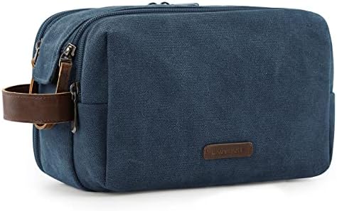 BAGSMART Toiletry Bag for Men, Canvas Travel Toiletry Organizer Dopp Kit Water-resistant Shaving Bag for Toiletries Accessories,Navy Blue-Medium