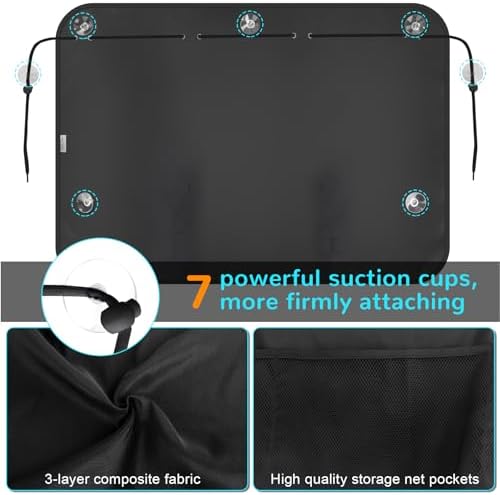 Car Sun Shade Side Window, 2 Pcs Blackout Car Window Shade for Baby Privacy with Storage Net Pockets Car Curtains 7 Suction Cups for Heat/UV Protection Sun Block Covers - Image 4