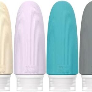 4 Pack Travel Bottles Set - 60ml Tsa Approved Leak Proof Silicone Containers for Shampoo, Conditioner, Lotion & Body Wash, Reusable Travel Size Containers for Toiletries