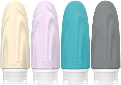 4 Pack Travel Bottles Set - 60ml Tsa Approved Leak Proof Silicone Containers for Shampoo, Conditioner, Lotion & Body Wash, Reusable Travel Size Containers for Toiletries