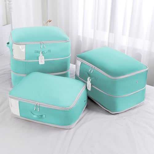 Comforter Storage Bag - Large Capacity Blanket Storage Bags 3-Layer Ultra Space Saving Self Compression Organizer, Washable Compression Bags for Storage Comforter Blanket, 2-Pack, Blue - Image 7