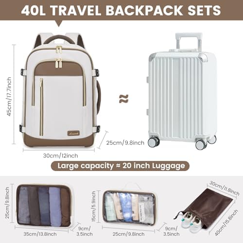 LOVEVOOK Travel Backpack for Women & Men, 40L Carry On Backpack, Personal Item Bag with 3 Packing Cubes, Business Weekender Overnight Luggage Daypack, Fits 17 Inch Laptop, Beige Grey - Image 2