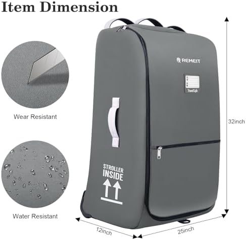Stroller Bag for Airplane, Stroller Travel Bag Compatible with UPPAbaby Vista, Vista V2, Cruz V2, Rolling Wheel Bag with Storage Pocket, Multiple Handles, Luggage Tag for Flight Travel, Grey - Image 3