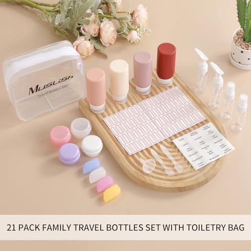 Muslish 21 Pack Travel Bottles for Toiletries, Leak-Proof TSA Compliant Silicone Travel Size Containers for Shampoo and Conditioner, BPA Free with Toiletry Bag (Cream) - Image 7
