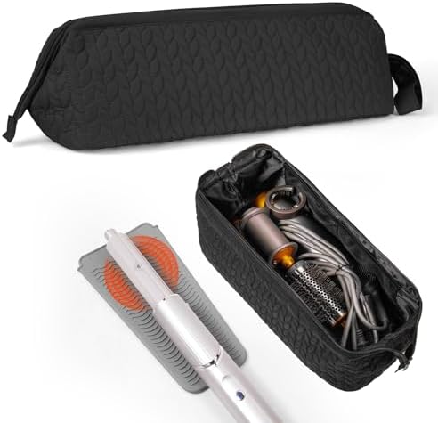 Hair Tools Travel Bag Case, Hair Accessories Organizer with Heat Resistant Mat, Flat Iron Curling Iron Travel Case for Shark Flex Style, Silicone Heat Mat for Hair Tools, Hot Tools Travel Bag (Black)