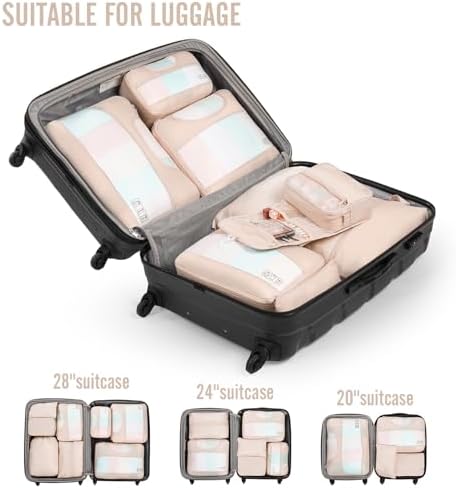 Veken 8 Set Packing Cubes for Travel, Gifts for Women Mom, Suitcase Organizer Bags for Luggage with Hanging Toiletry Bag and Shoe Bag, Vacation Essentials Travel Accessories for Cruise Ship - Image 7