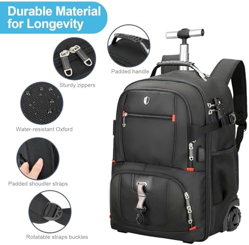 Vacuum Rolling Backpack,50L Roller Travel Laptop Backpack with Anti-Theft,rolling backpack for travel,Water-Resistant Carry-On Luggage,Business and Commuting (B) - Image 6
