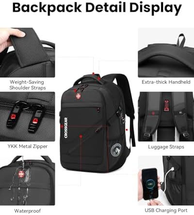 Large Travel Backpack Waterproof Laptop Bag Airline Approved Business Office Work Computer Casual Daypacks TSA Lock Anti-Theft Bookbag with USB Port Fit 17.3 inch Laptops for Men Women - Image 3