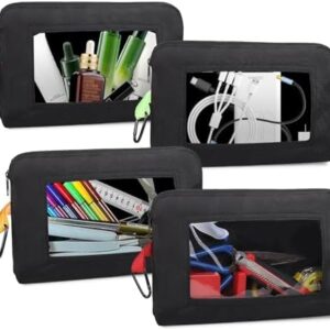 4 PCS Clear Tool Pouches with Zipper and Belt Clip, Water Proof Small Tool Pouch Bag Oxford Small Tool Bags for Tools, cosmetic, Travel Accessories, Stationery