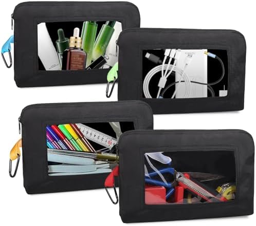 4 PCS Clear Tool Pouches with Zipper and Belt Clip, Water Proof Small Tool Pouch Bag Oxford Small Tool Bags for Tools, cosmetic, Travel Accessories, Stationery
