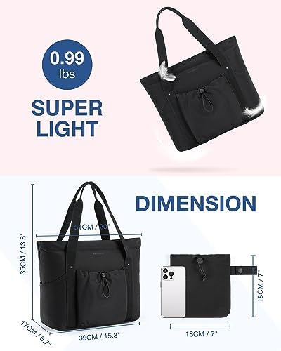 BAGSMART Tote Bag for Women, Tote Shoulder Bag with Laptop Compartment and Zipper Handbag for Travel, Work - Image 4