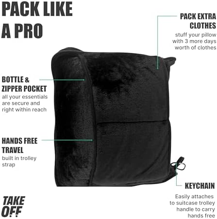 TAKE OFF All-in-One Travel Blanket and Pillow - Super Soft Microfiber Fabric, 3 Day Clothing Storage with Secure Zipper Pockets Keep Valuables Safe, Hand Free Trolley Holder, Ultimate Travel Accessory - Image 3