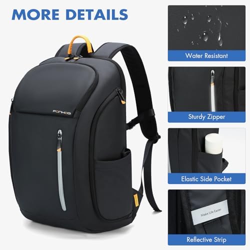 17 Inch Laptop Backpack for Men, Business Travel Anti-Theft Backpack with USB Charging Port, Water Resistant Computer Bag Carry On Flight Approved for Work College Weekender, Black - Image 8