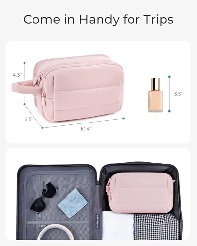BAGSMART Travel Toiletry Bag for Women, Puffy Cosmetic Makeup Bag Organizer, Large Wide-open Travel Organizer for Toiletries, Dopp Kit Water-resistant Makeup Case for Accessories-Camel - Image 6