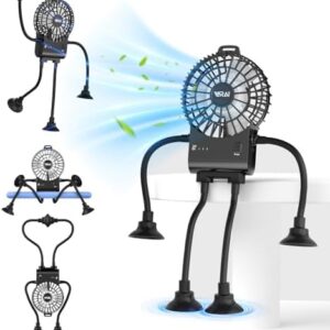 Freestyle Small Robot Fan, Fun Desk Fan with Suckers, Rechargeable Portable Fan and Phone Stand 2 in 1 for Office, Travel and Cars, Black