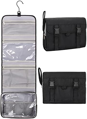 Relavel Travel Hanging Toiletry Bag for Men Women Travel Kit Shaving Bag Waterproof Large Makeup Bag Wash Bag Makeup Organizer Cosmetic Case for Bathroom Shower Black
