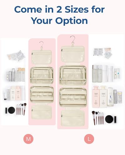 BAGSMART Travel Toiletry Bag with Jewelry Organizer, Hanging Travel Bag for Toiletries, Puffy Makeup Cosmetic Bag Organizer, Carry-on Travel Accessories Essentials, Beige-M - Image 4
