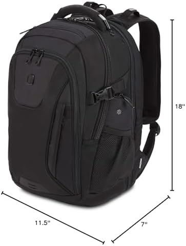 SwissGear Travel Tech Elite Laptop Backpack – Fits Laptops up to 16” – ScanSmart TSA-Friendly Backpack with USB Port, Shoe Compartment & Organizer Pockets – Black - Image 8