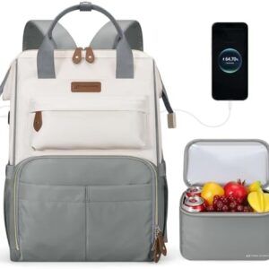 Maelstrom Travel Backpack for Women Men,Laptop Backpack Fits 15.6-17.3 Inch Laptop, Nurse/Teacher/Work Bag with Insulated Lunch Box,Water Resistant Carry On Backpack,Gray-Beige