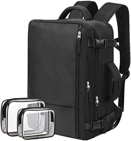 Hanples Travel Backpack for Women Men, Large Carry On Person Item Luggage Backpack, TSA Flight Approved 17.3 In Laptop Bag, Waterproof anti theft Casual Hiking Bag (Black)