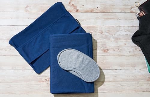 Brookstone Travel Blanket - 2 in 1 Warm Soft Fleece Travel Blanket with Carrying Pouch - Compact Travel Car Airplane Blanket, Blue - Image 7