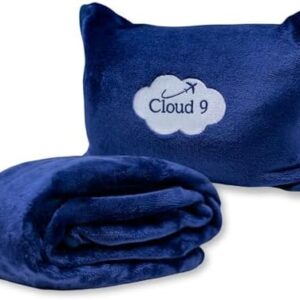 Cloud 9 Airline Travel Blanket Compact with Bag, Airplane Blanket for Long Flight, 3 in 1 Neck Pillow, Lumbar Support, Premium Airplane Accessories, Security Pouch, 300 GSM, Polyester Fleece