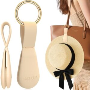 Magnetic Hat Clip for Travel on Bag, Light Khaki Silicone Hat Clip Magnet Hat Holder Hat Hook for Bag Tote Luggage, Beach Straw Hat Carry Clip, Vacation Traveling Essentials Accessory