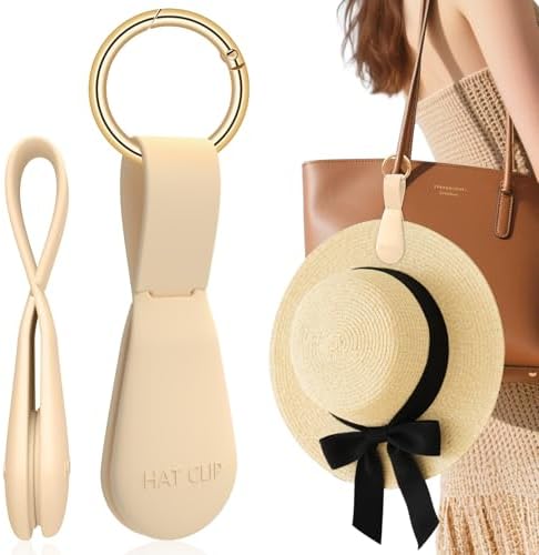 Magnetic Hat Clip for Travel on Bag, Light Khaki Silicone Hat Clip Magnet Hat Holder Hat Hook for Bag Tote Luggage, Beach Straw Hat Carry Clip, Vacation Traveling Essentials Accessory