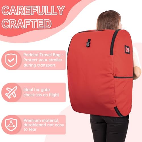Padded Car Seat Travel Bag Compatible with Doona, Infant Car Seat Travel Bag, Foldable Car Seat Stroller Gate Check Bag for Airplane (Red) - Image 4