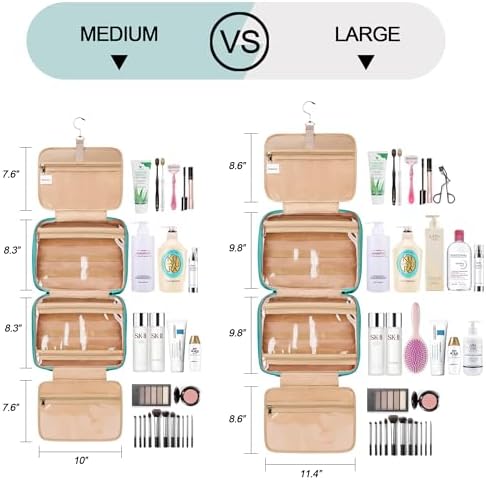 Travel Hanging Toiletry Bag for Women, with Jewelry Organizer Compartment, Medium Waterproof Hanging Makeup Accessories, Cosmetic Essentials, Toiletries Dopp Kit Set with Trolley Belt, Blue - Image 3