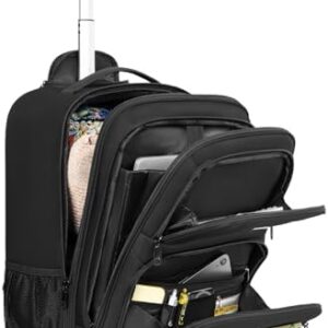 Rolling Business Backpack Fits Up to 18 Inch Laptop Trolley Bag Waterproof Wheeled Travel Bag Black