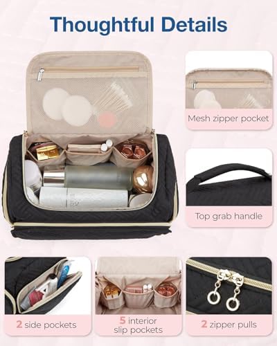BAGSMART Travel Toiletry Bag, Large Wide-open Travel Bag for Toiletries, Makeup Cosmetic Travel Bag with Handle - Image 3
