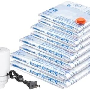 Vacuum Storage Bags with Electric Air Pump 8 Combo (2 Jumbo/2 Large/2 Medium/2 Small), Travel Vacuum Bags For Luggage, Airtight Compression Bags for Clothes, Pillows, Comforters, Blankets, Bedding