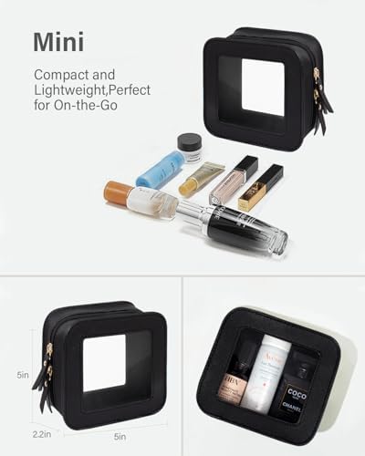 KOTORA Clear Makeup Bag Set for Women Portable Clear Make up Bag Cute Waterproof Travel Cosmetic Bag Toiletry Bag for Car Essentials Bag (Black) - Image 3