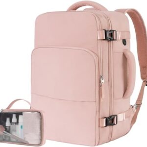 Beraliy Travel Backpack for Women Airline Approved Carry On Backpack, 16 Inch Business Work Backpack with Laptop Compartment, Airplane Personal Item Travel Bags for Trip, Underseat Weekend Bag, Pink